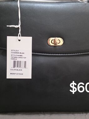 Cavalli Class Black Leather Satchel with Gold-Tone Turn Lock